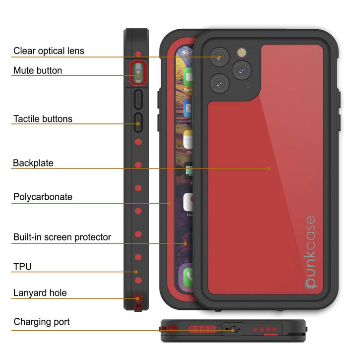 iPhone 11 Pro Max Waterproof IP68 Case, Punkcase [Red] [StudStar Series] [Slim Fit] (Color in image: light green)