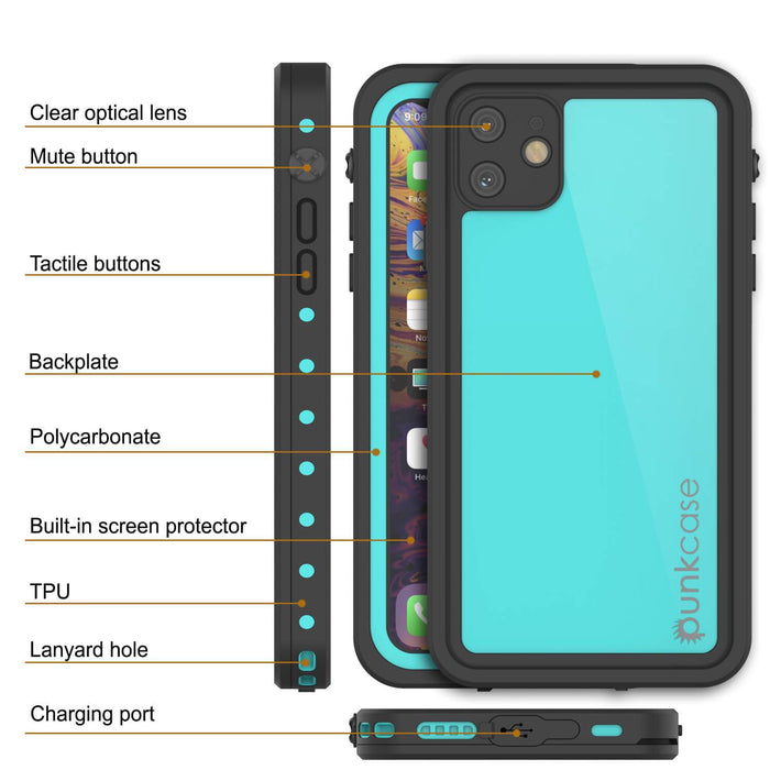 iPhone 11 Waterproof IP68 Case, Punkcase [Teal] [StudStar Series] [Slim Fit] (Color in image: pink)