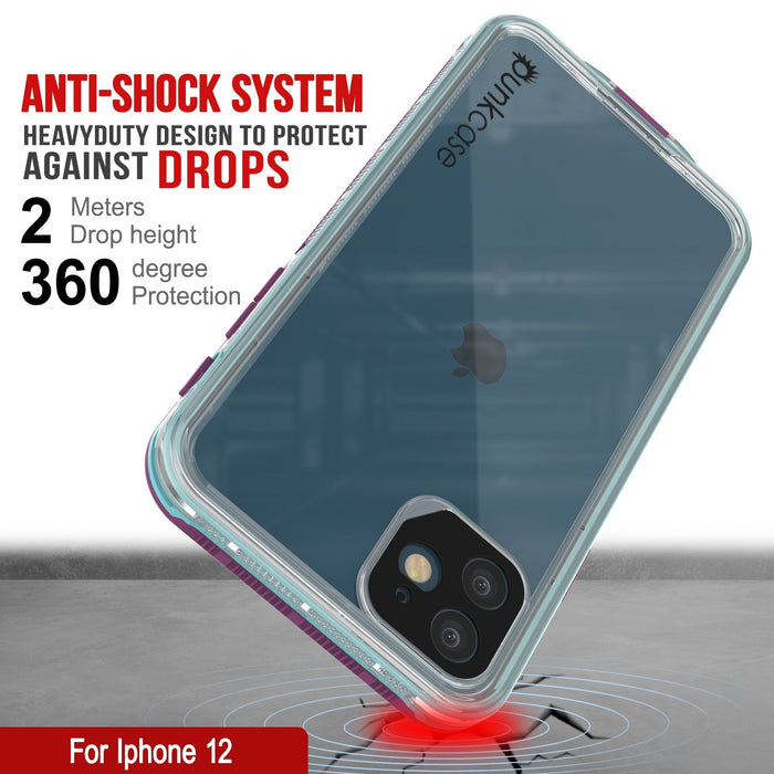 ANTI-SHOCK SYSTEM HEAVYDUTY DESIGN TO PROTECT 4 AGAINST DROPS Meters Drop height 3 6 degree Protection ff For Iphone 12 (Color in image: Clear Pink)