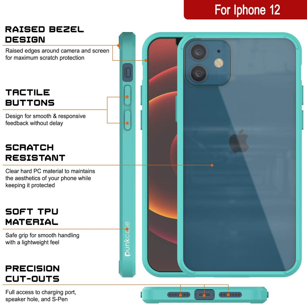 iPhone 12 Case Punkcase® LUCID 2.0 Teal Series w/ PUNK SHIELD Screen Protector | Ultra Fit (Color in image: black)