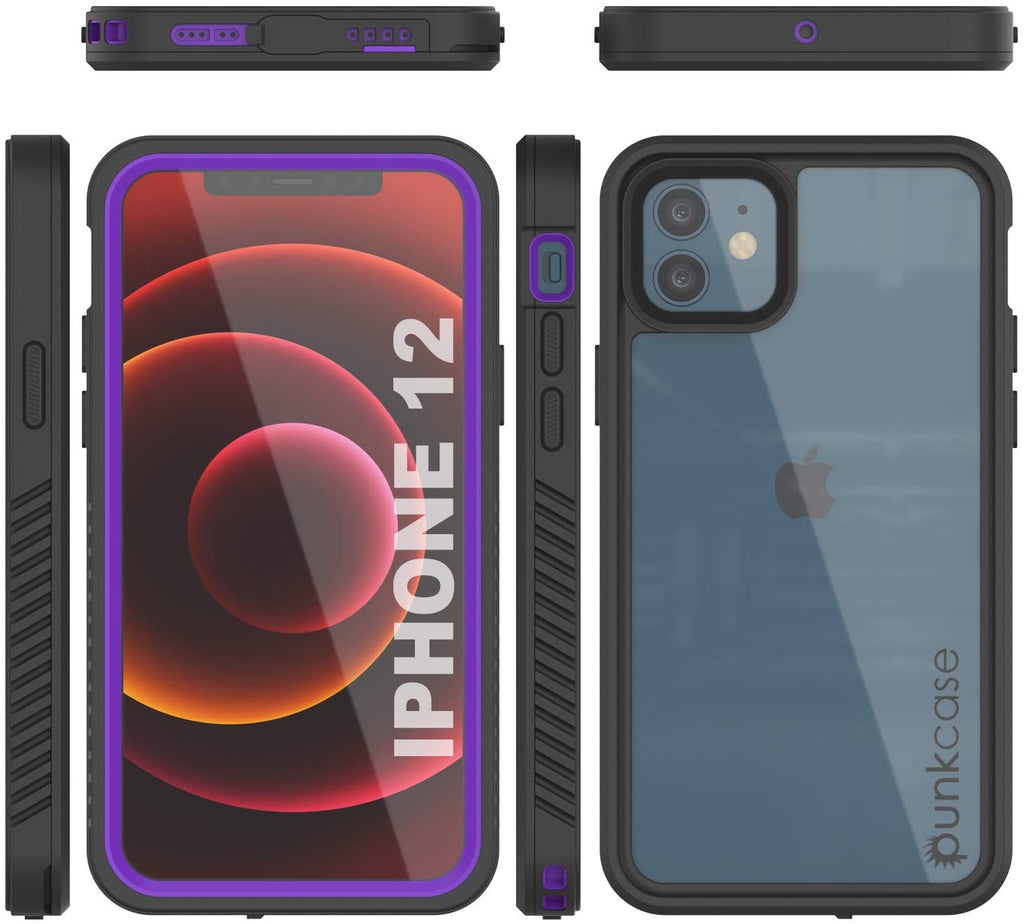 iPhone 12  Waterproof Case, Punkcase [Extreme Series] Armor Cover W/ Built In Screen Protector [Purple] (Color in image: Purple)