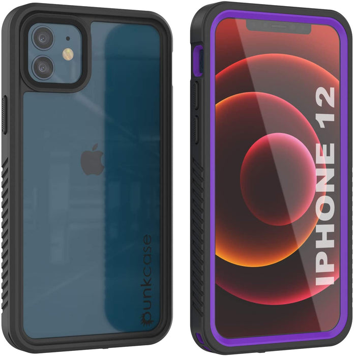iPhone 12  Waterproof Case, Punkcase [Extreme Series] Armor Cover W/ Built In Screen Protector [Purple] (Color in image: Red)