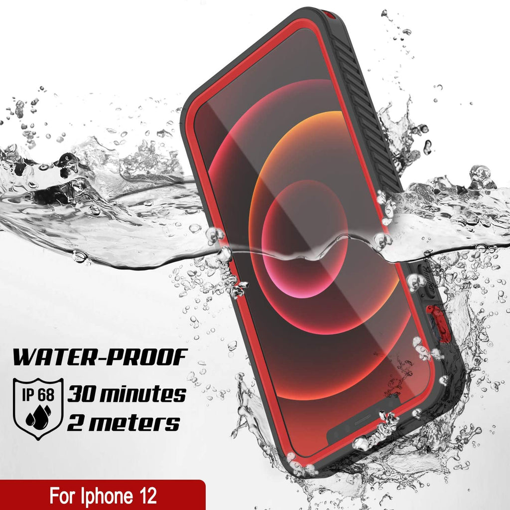 iPhone 12  Waterproof Case, Punkcase [Extreme Series] Armor Cover W/ Built In Screen Protector [Red] (Color in image: White)