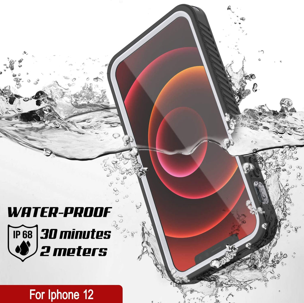 iPhone 12  Waterproof Case, Punkcase [Extreme Series] Armor Cover W/ Built In Screen Protector [White] (Color in image: Red)