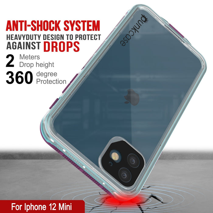ANTI-SHOCK SYSTEM HEAVYDUTY DESIGN TO PROTECT 4 AGAINST DROPS Meters Drop height 3 6 degree Protection ff For Iphone 12 Mini (Color in image: Clear Pink)