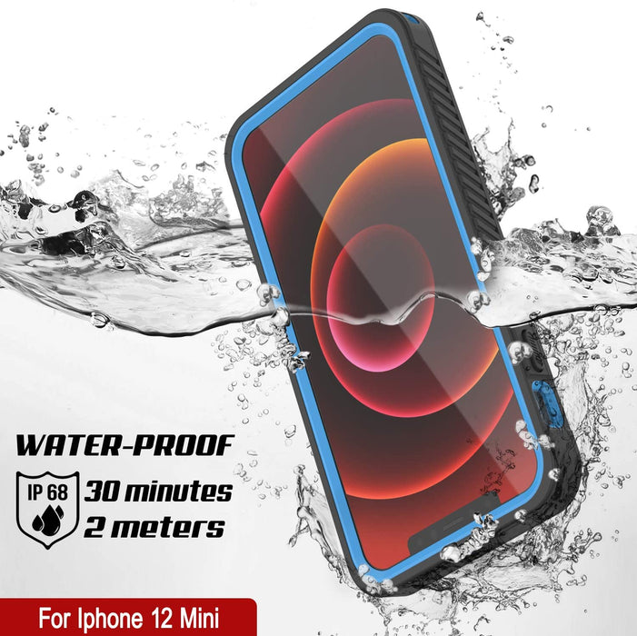 iPhone 12 Mini Waterproof Case, Punkcase [Extreme Series] Armor Cover W/ Built In Screen Protector [Light Blue] (Color in image: Pink)