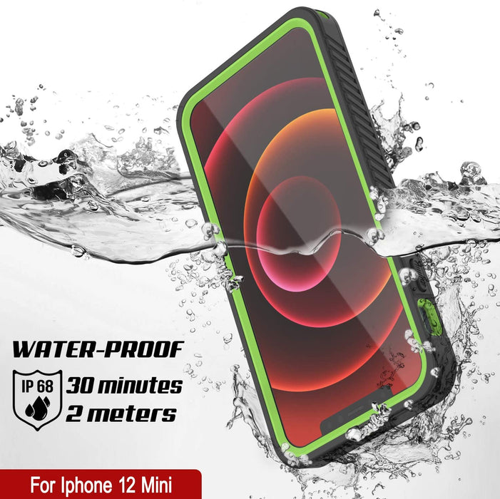 iPhone 12 Mini Waterproof Case, Punkcase [Extreme Series] Armor Cover W/ Built In Screen Protector [Light Green] (Color in image: White)