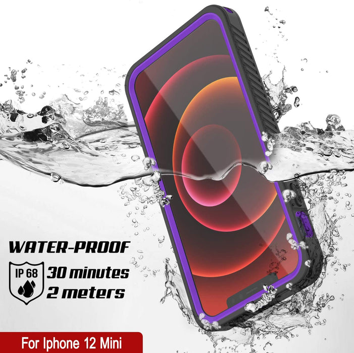 iPhone 12 Mini Waterproof Case, Punkcase [Extreme Series] Armor Cover W/ Built In Screen Protector [Purple] (Color in image: Light Blue)