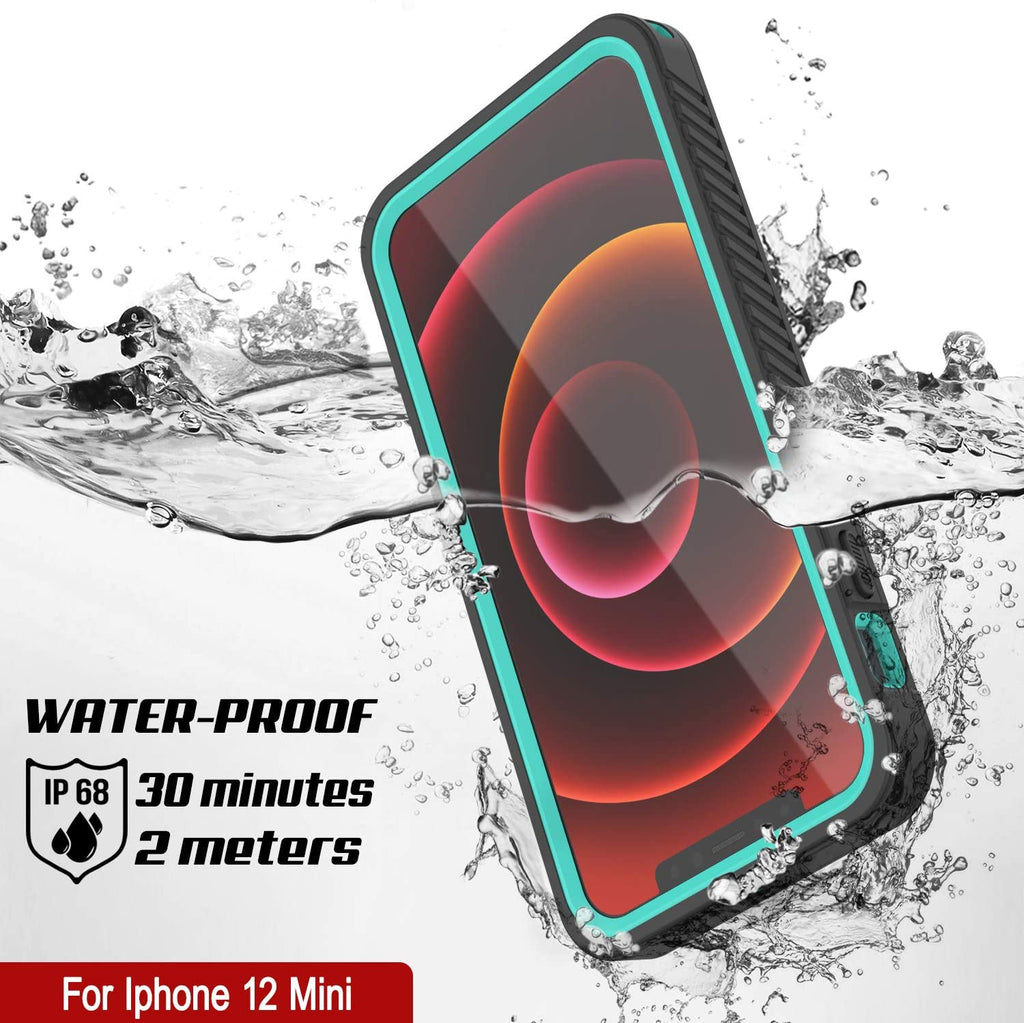 iPhone 12 Mini Waterproof Case, Punkcase [Extreme Series] Armor Cover W/ Built In Screen Protector [Teal] (Color in image: Black)