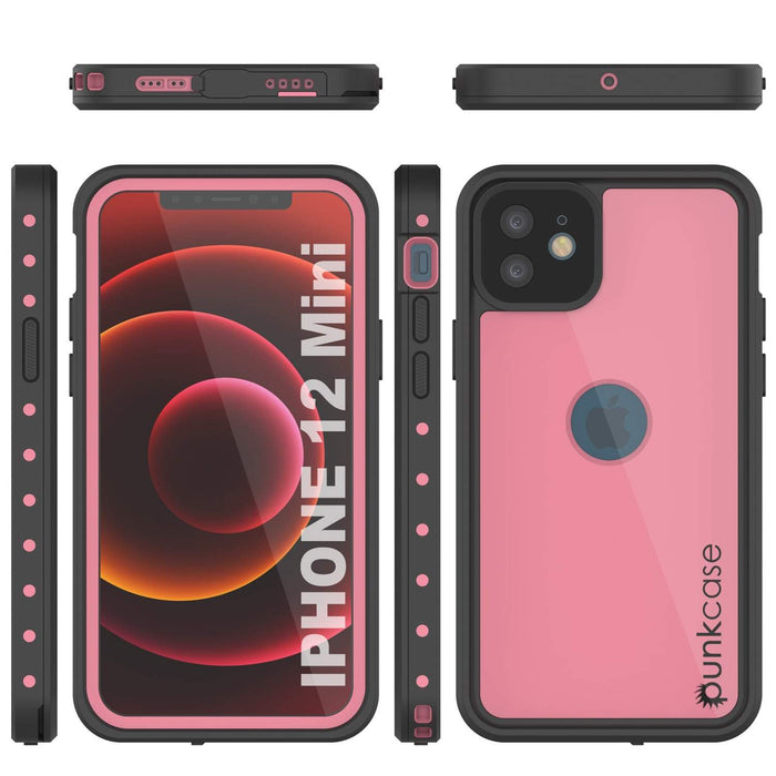 iPhone 12 Mini Waterproof IP68 Case, Punkcase [Pink] [StudStar Series] [Slim Fit] [Dirtproof] (Color in image: White)