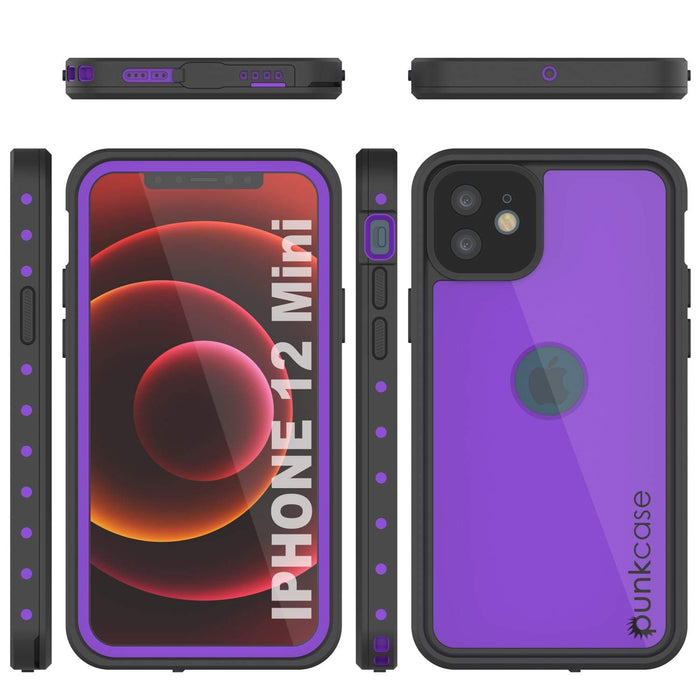 iPhone 12 Mini Waterproof IP68 Case, Punkcase [Purple] [StudStar Series] [Slim Fit] [Dirtproof] (Color in image: Black)