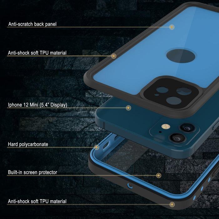iPhone 12 Mini Waterproof IP68 Case, Punkcase [Light blue] [StudStar Series] [Slim Fit] [Dirtproof] (Color in image: White)