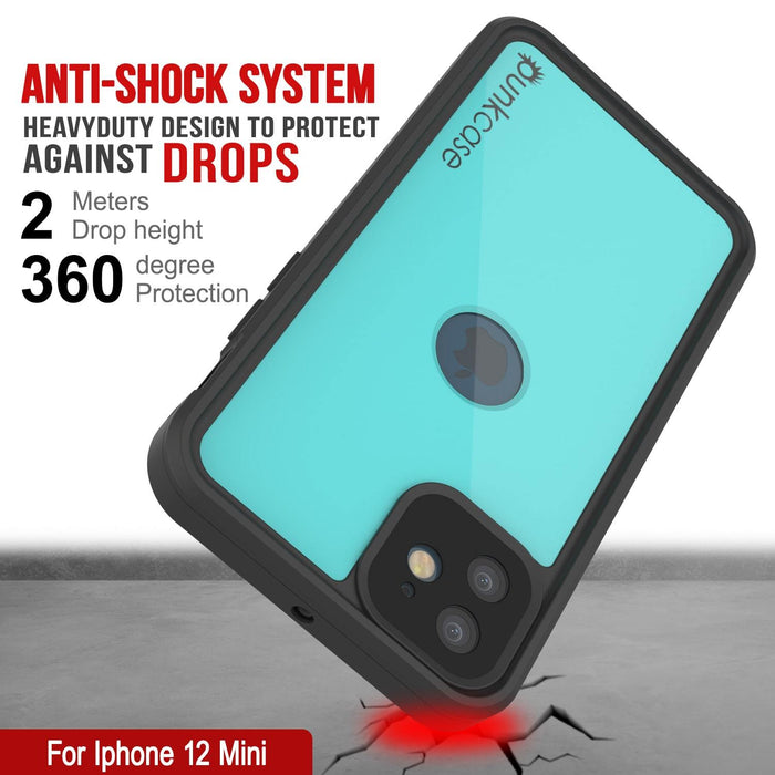 iPhone 12 Mini Waterproof IP68 Case, Punkcase [Teal] [StudStar Series] [Slim Fit] (Color in image: White)
