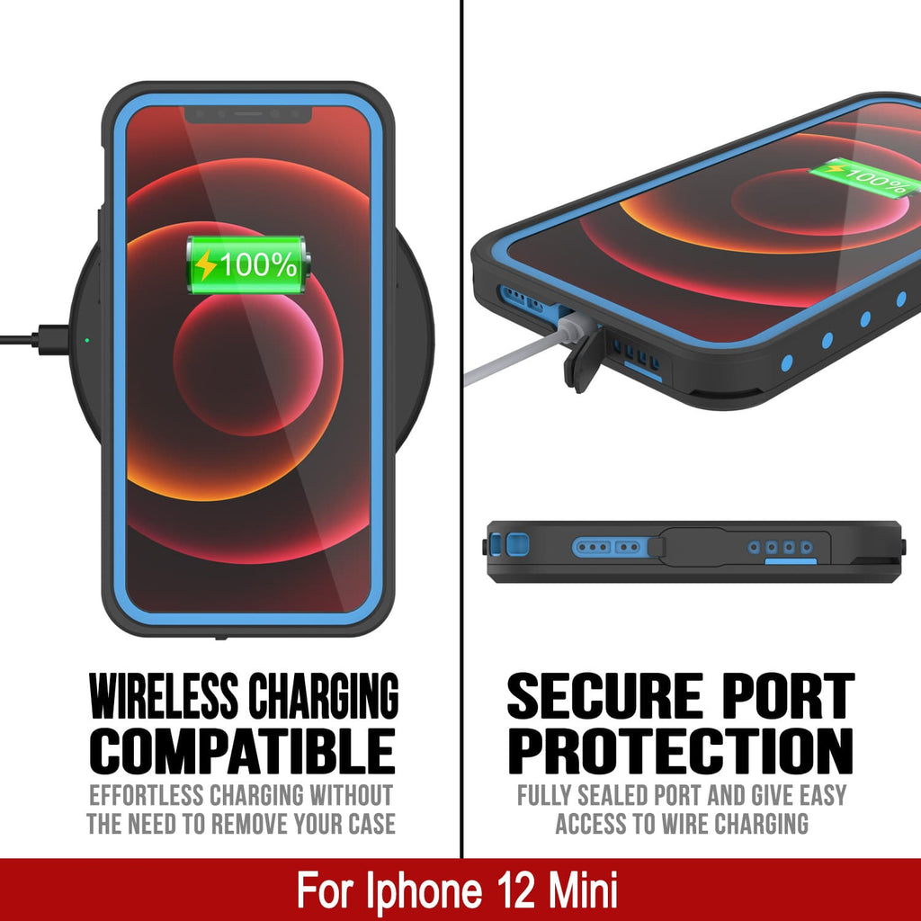 iPhone 12 Mini Waterproof IP68 Case, Punkcase [Light blue] [StudStar Series] [Slim Fit] [Dirtproof] (Color in image: Teal)