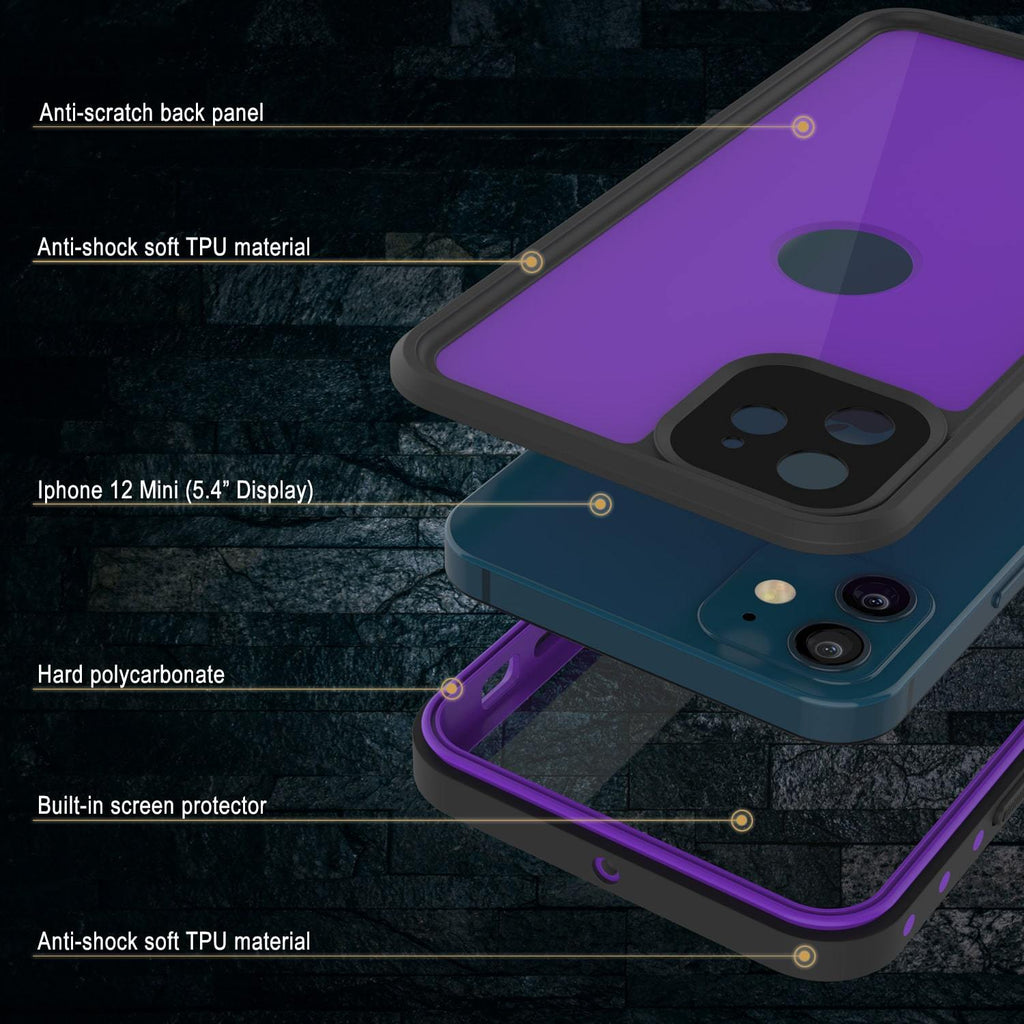 iPhone 12 Mini Waterproof IP68 Case, Punkcase [Purple] [StudStar Series] [Slim Fit] [Dirtproof] (Color in image: Pink)