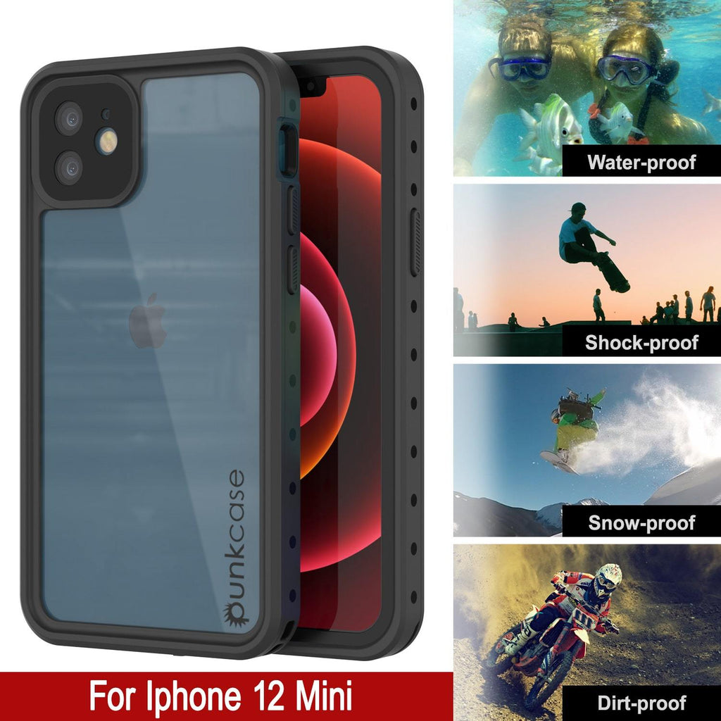 iPhone 12 Mini Waterproof IP68 Case, Punkcase [Clear] [StudStar Series] [Slim Fit] [Dirtproof] (Color in image: Light Blue)