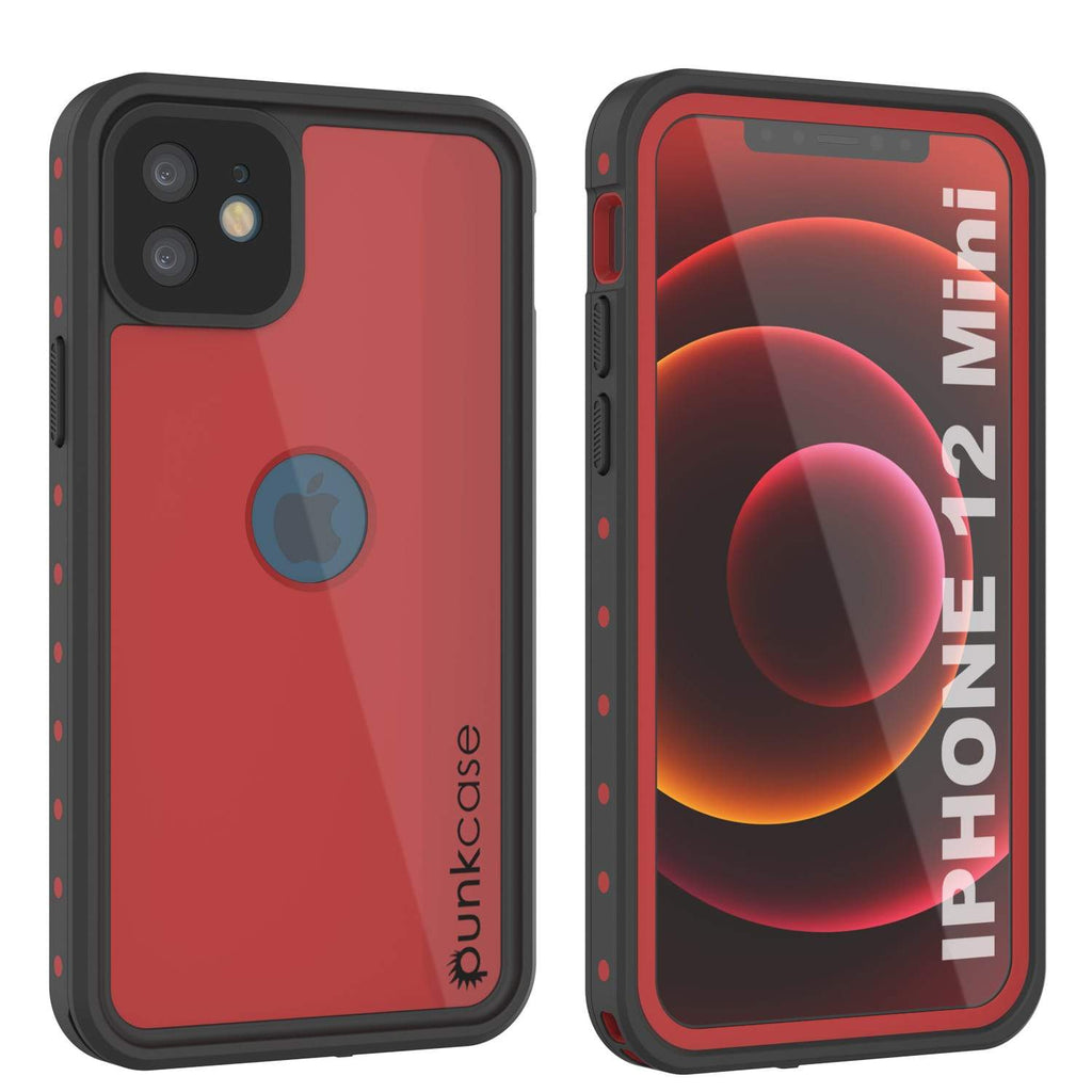 iPhone 12 Mini Waterproof IP68 Case, Punkcase [Red] [StudStar Series] [Slim Fit] (Color in image: Red)