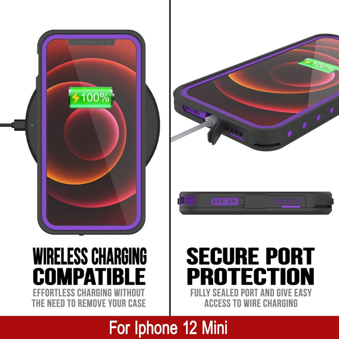 iPhone 12 Mini Waterproof IP68 Case, Punkcase [Purple] [StudStar Series] [Slim Fit] [Dirtproof] (Color in image: Red)