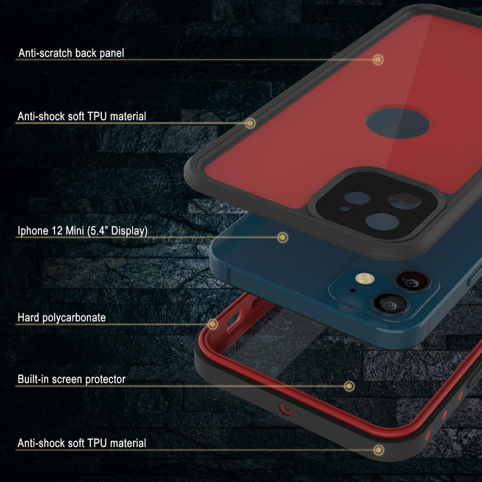 iPhone 12 Mini Waterproof IP68 Case, Punkcase [Red] [StudStar Series] [Slim Fit] (Color in image: Pink)