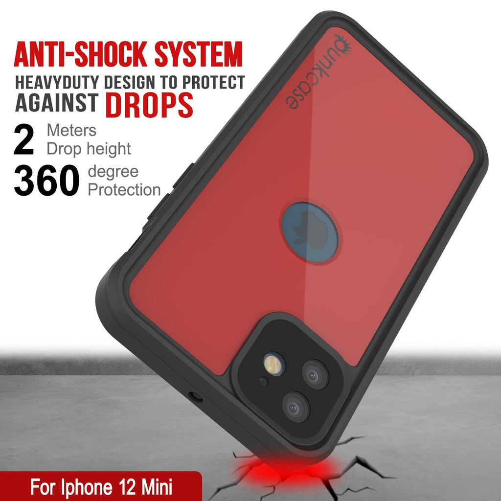 iPhone 12 Mini Waterproof IP68 Case, Punkcase [Red] [StudStar Series] [Slim Fit] (Color in image: Black)