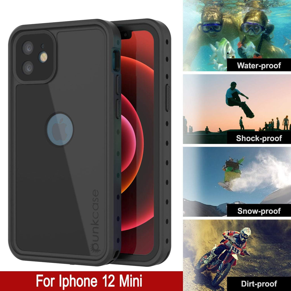 iPhone 12 Mini Waterproof IP68 Case, Punkcase [Black] [StudStar Series] [Slim Fit] (Color in image: Red)