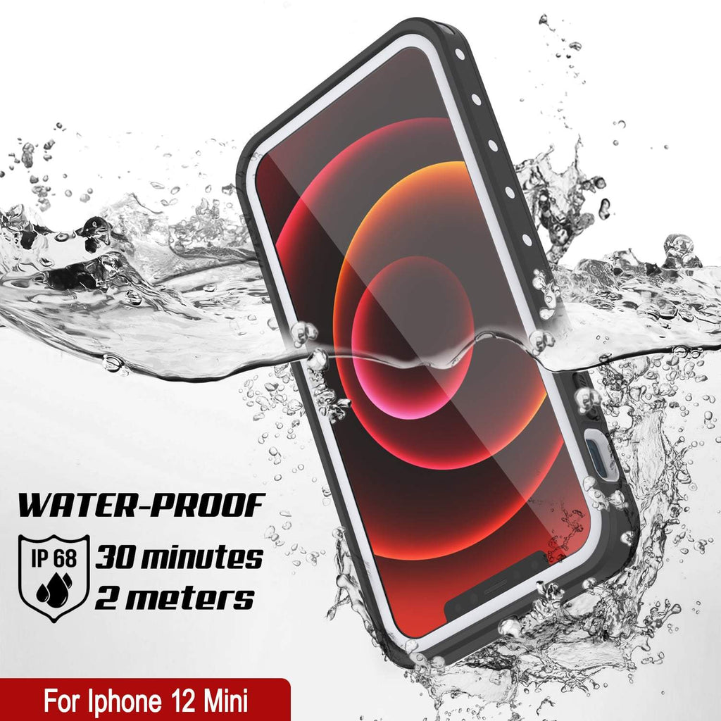 iPhone 12 Mini Waterproof IP68 Case, Punkcase [White] [StudStar Series] [Slim Fit] [Dirtproof] (Color in image: Black)