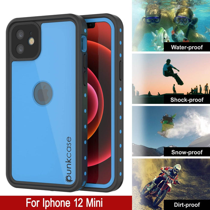 iPhone 12 Mini Waterproof IP68 Case, Punkcase [Light blue] [StudStar Series] [Slim Fit] [Dirtproof] (Color in image: Red)