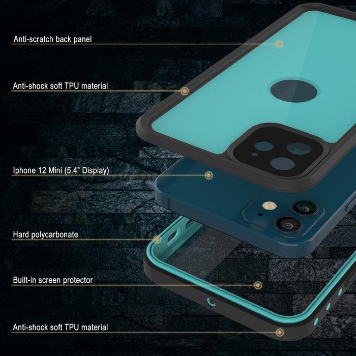 iPhone 12 Mini Waterproof IP68 Case, Punkcase [Teal] [StudStar Series] [Slim Fit] (Color in image: Pink)