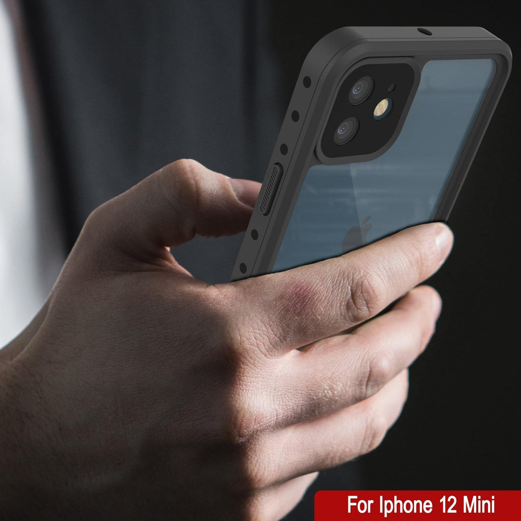 iPhone 12 Mini Waterproof IP68 Case, Punkcase [Clear] [StudStar Series] [Slim Fit] [Dirtproof] (Color in image: Black)
