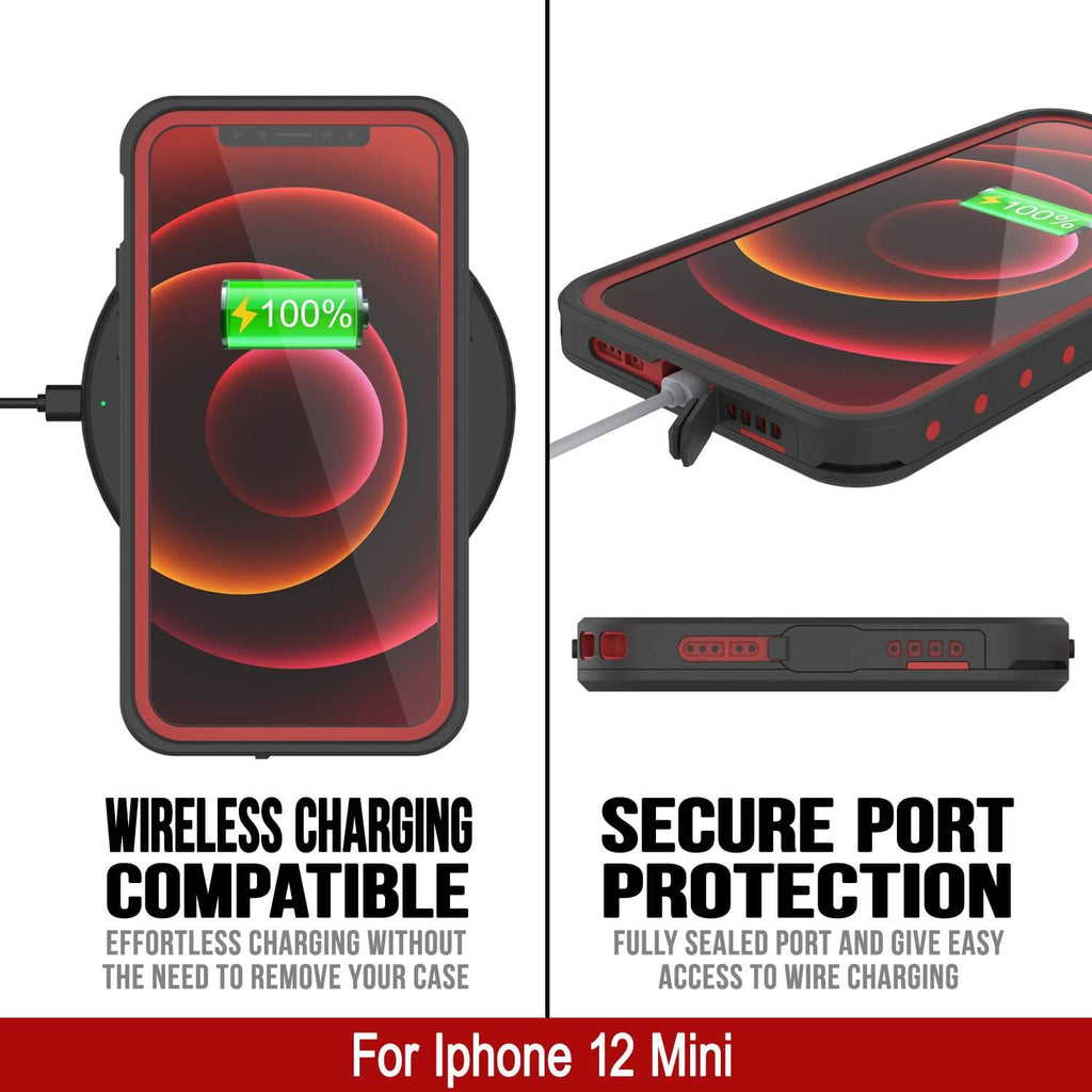 iPhone 12 Mini Waterproof IP68 Case, Punkcase [Red] [StudStar Series] [Slim Fit] (Color in image: Light Blue)