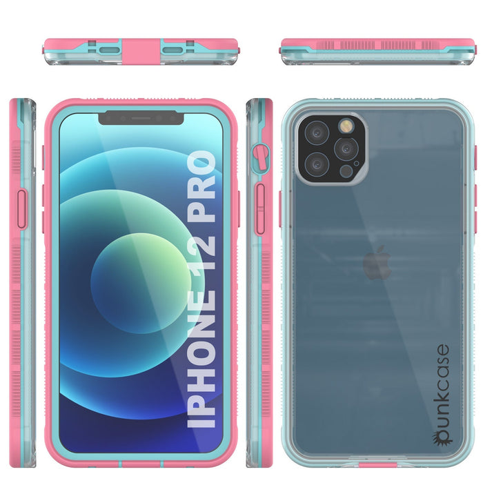 Punkcase iPhone 13 Pro Waterproof Case [Aqua Series] Armor Cover [Clear Pink] [Clear Back] (Color in image: Clear Teal)