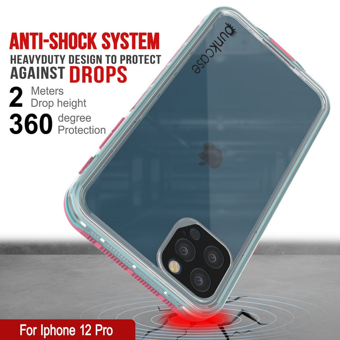 ANTI-SHOCK SYSTEM HEAVYDUTY DESIGN TO PROTECT y AGAINST DROPS Meters Drop height 3 6 degree rclecion fl For Iphone 12 Pro (Color in image: Clear Black)