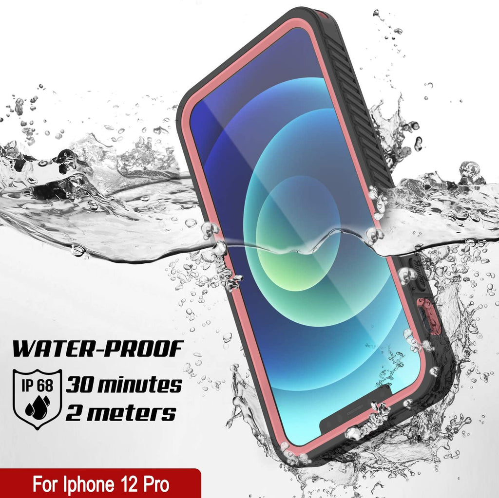 iPhone 12 Pro Waterproof Case, Punkcase [Extreme Series] Armor Cover W/ Built In Screen Protector [Pink] (Color in image: Light Blue)