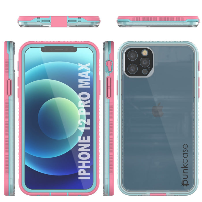 Punkcase iPhone 13 Pro Max Waterproof Case [Aqua Series] Armor Cover [Clear Pink] [Clear Back] (Color in image: Clear Teal)