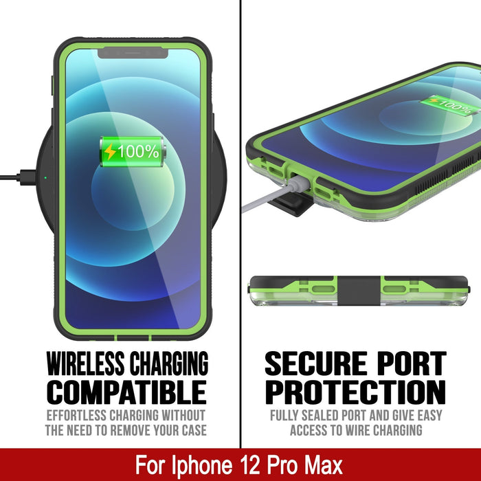 WIRELESS CHARGING COMPATIBLE EFFORTLESS CHARGING WITHOUT THE NEED TO REMOVE YOUR CASE SECURE PORT PROTECTION FULLY SEALED PORT AND GIVE EASY ACCESS TO WIRE CHARGING For Iphone 12 Pro Max 