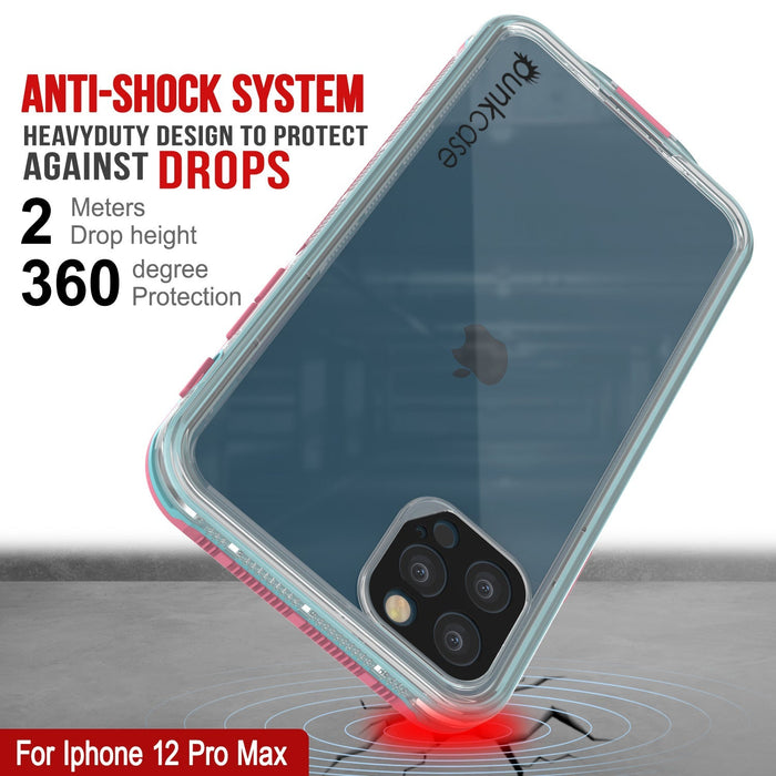 ANTI-SHOCK SYSTEM HEAVYDUTY DESIGN TO PROTECT y AGAINST DROPS Meters Drop height 3 6 degree rclecion fl For Iphone 12 Pro Max  (Color in image: Clear Black)