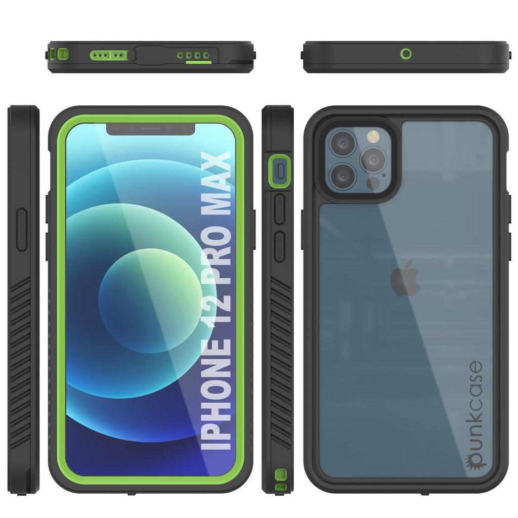 iPhone 12 Pro Max Waterproof Case, Punkcase [Extreme Series] Armor Cover W/ Built In Screen Protector [Light Green] (Color in image: Black)