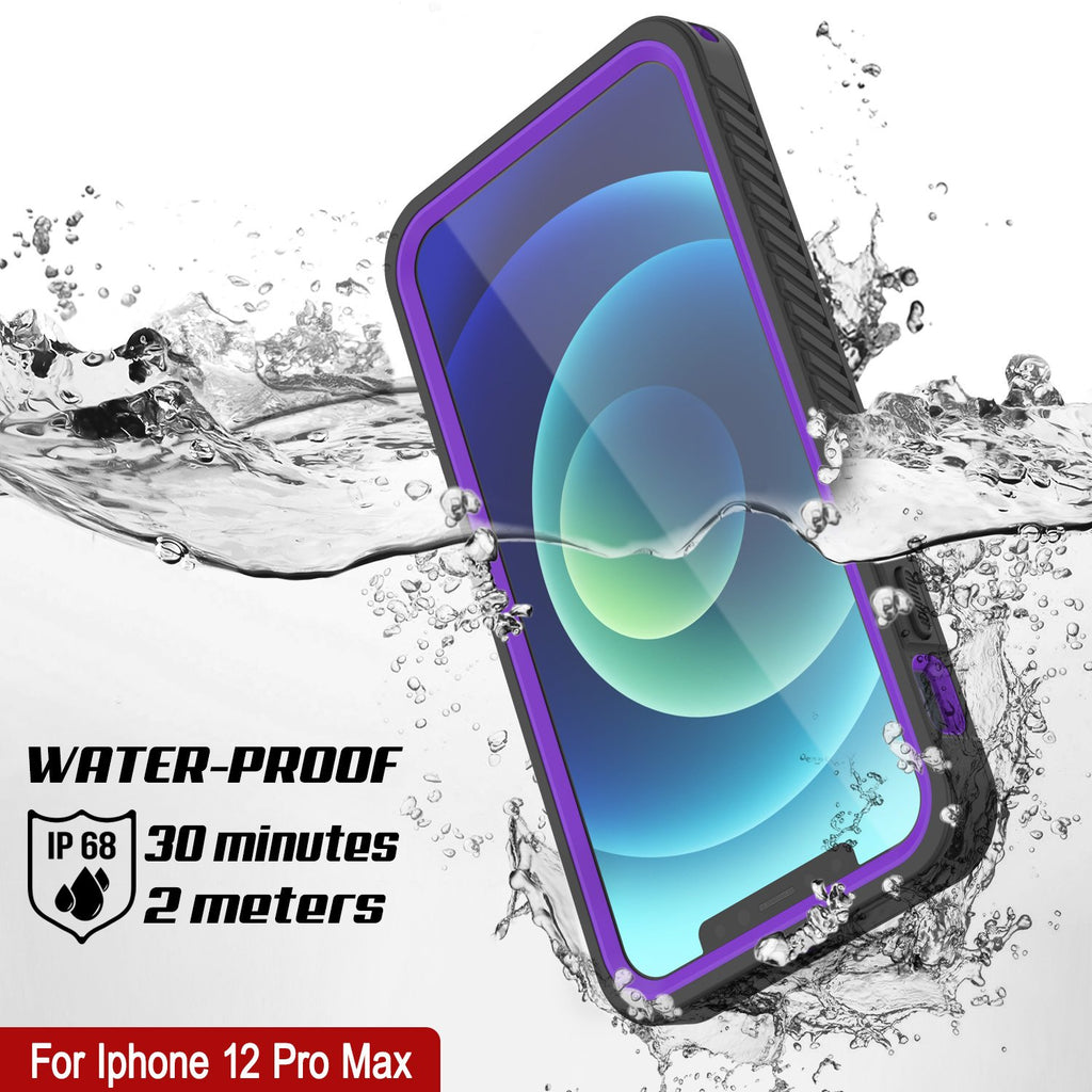 iPhone 12 Pro Max Waterproof Case, Punkcase [Extreme Series] Armor Cover W/ Built In Screen Protector [Purple] (Color in image: Black)