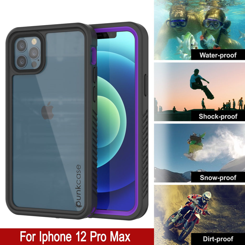 iPhone 12 Pro Max Waterproof Case, Punkcase [Extreme Series] Armor Cover W/ Built In Screen Protector [Purple] (Color in image: Red)