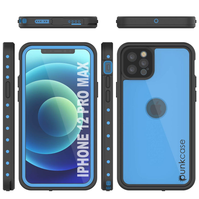 iPhone 12 Pro Max Waterproof IP68 Case, Punkcase [Light blue] [StudStar Series] [Slim Fit] [Dirtproof] (Color in image: Clear)