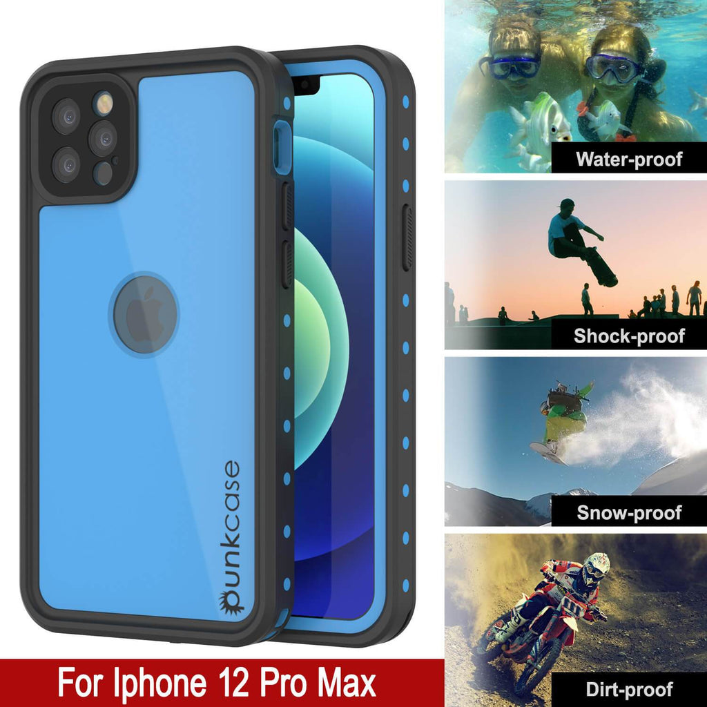 iPhone 12 Pro Max Waterproof IP68 Case, Punkcase [Light blue] [StudStar Series] [Slim Fit] [Dirtproof] (Color in image: Red)