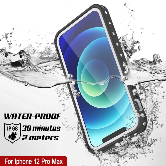 iPhone 12 Pro Max Waterproof IP68 Case, Punkcase [White] [StudStar Series] [Slim Fit] [Dirtproof] (Color in image: Black)