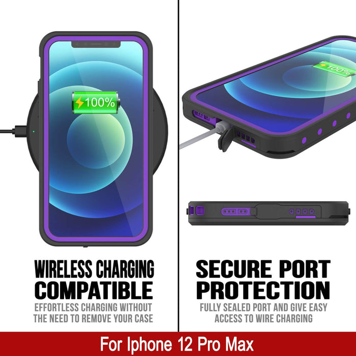 iPhone 12 Pro Max Waterproof IP68 Case, Punkcase [Purple] [StudStar Series] [Slim Fit] [Dirtproof] (Color in image: Black)