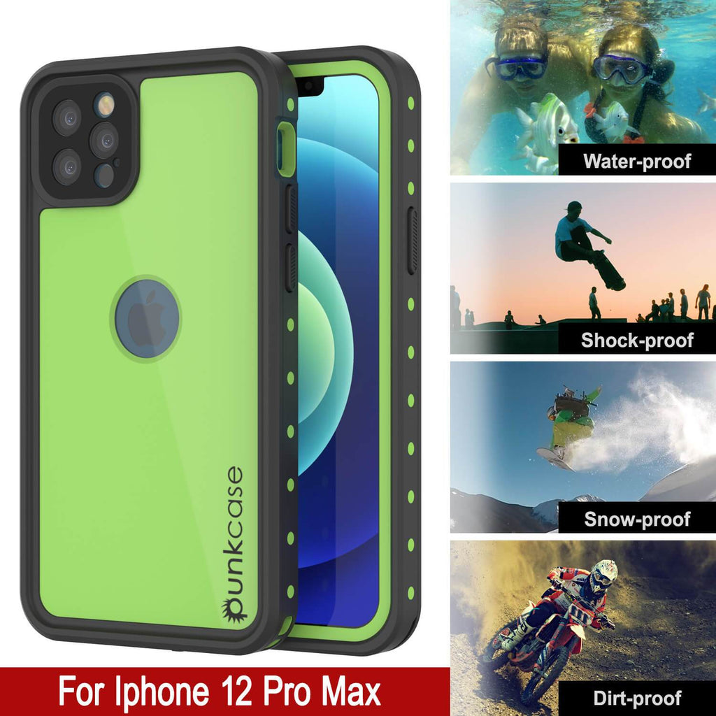 iPhone 12 Pro Max Waterproof IP68 Case, Punkcase [Light green] [StudStar Series] [Slim Fit] [Dirtproof] (Color in image: Black)