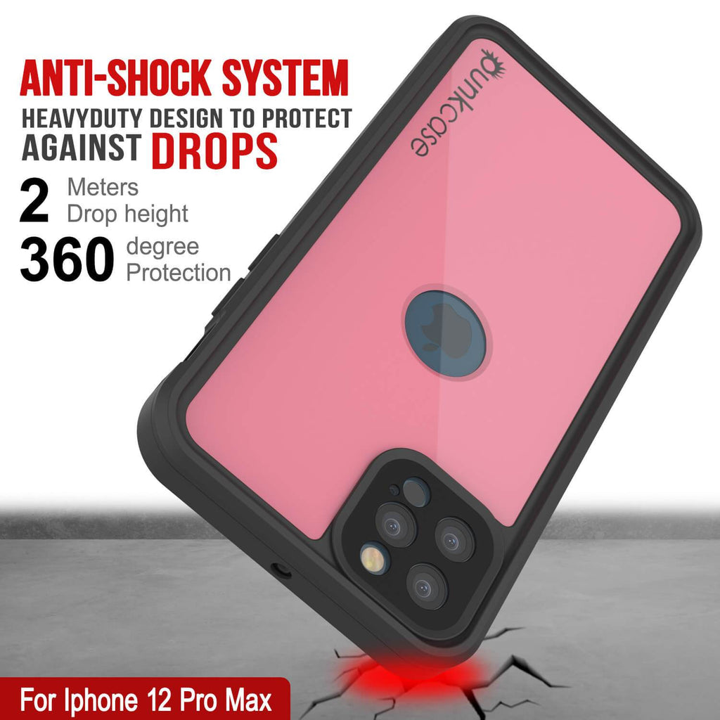 iPhone 12 Pro Max Waterproof IP68 Case, Punkcase [Pink] [StudStar Series] [Slim Fit] [Dirtproof] (Color in image: Red)
