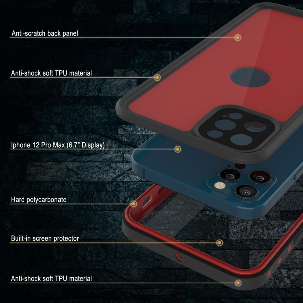 iPhone 12 Pro Max Waterproof IP68 Case, Punkcase [Red] [StudStar Series] [Slim Fit] (Color in image: Pink)
