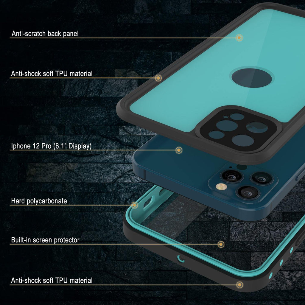 iPhone 12 Pro Waterproof IP68 Case, Punkcase [Teal] [StudStar Series] [Slim Fit] (Color in image: Pink)