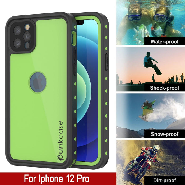 iPhone 12 Pro Waterproof IP68 Case, Punkcase [Light green] [StudStar Series] [Slim Fit] [Dirtproof] (Color in image: Black)