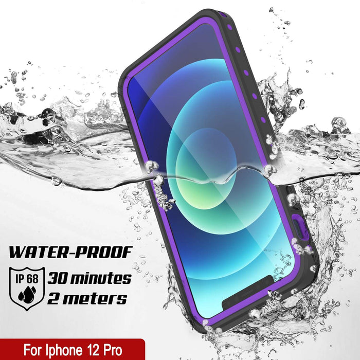 iPhone 12 Pro Waterproof IP68 Case, Punkcase [Purple] [StudStar Series] [Slim Fit] [Dirtproof] (Color in image: Clear)