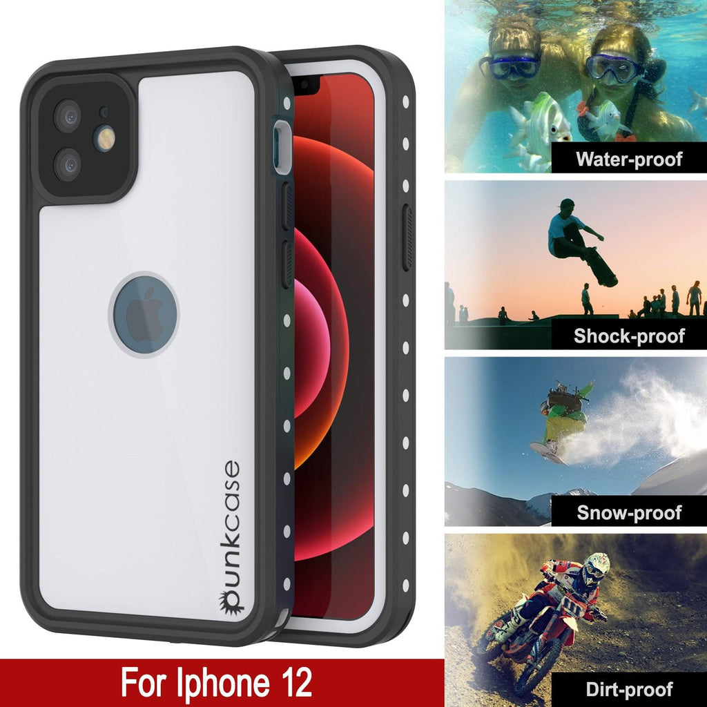 iPhone 12 Waterproof IP68 Case, Punkcase [White] [StudStar Series] [Slim Fit] [Dirtproof] (Color in image: Red)